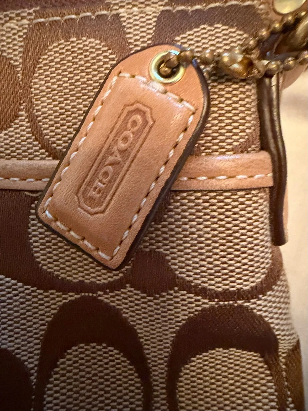 Coach crossbody bag, small, brown and tan